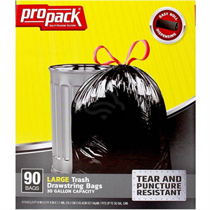  Plastico Large Trash Bags - 30 Gallon, Black, 90